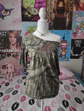 Y2k Realtree Camo Cotton T-shirt Off The Shoulder